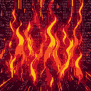 geometric wall of digital flames, code patterns flowing through