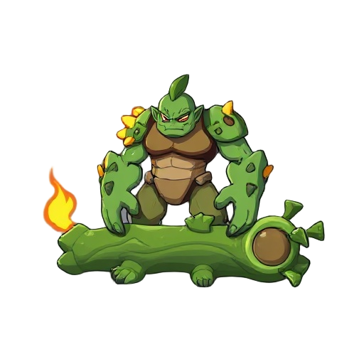 make 2d titan with fire and grass type powers stem lying on it like a bulbasoar 
