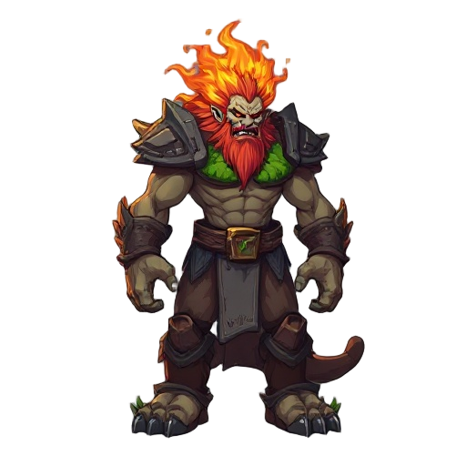 make 2d titan with fire and wind vibes of grass on it(monster looking)titan