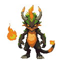 make 2d  fire and grass monster of hell who have both powers fire and grass type