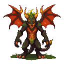 make 2d  fire and grass monster of hell who have both powers fire and grass type final boss of hell and add grass texture on it 