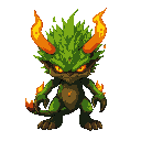 make 2d  fire and grass monster of hell who have both powers fire and grass type of hell and add grass on it 