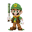 scout from the game tf2 in a mario sprite, scout's face is neutral with no minor adjustments. scout is holding his metal baseball bat in his left hand