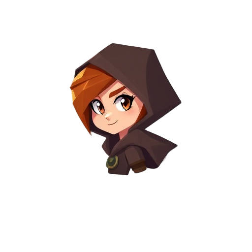 a flat 2d low poly digital illustration of a female adventurer hero named eir, shown in a side-view game-ready pose for a platformer. she has polygonal auburn hair shaped with angular flat planes, a determined expression, and sharp geometric facial featur