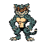 a large jaguar anthro that stands on two legs, muscular, wears a luchador mask, has a big smile and is front facing sprite that is styled like deltarune