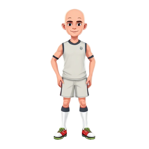 i want to generate a soccer player with sleeveless guernsey and bald head.  it should also have shorts, socks and boots.  they should be bald, so we can add hair later.  standard pose facing straight 