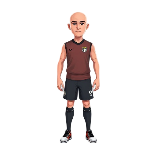 i want to generate a soccer player with sleeveless guernsey and bald head.  it should also have shorts, socks and boots.  they should be bald, so we can add hair later.  standard pose facing straight 