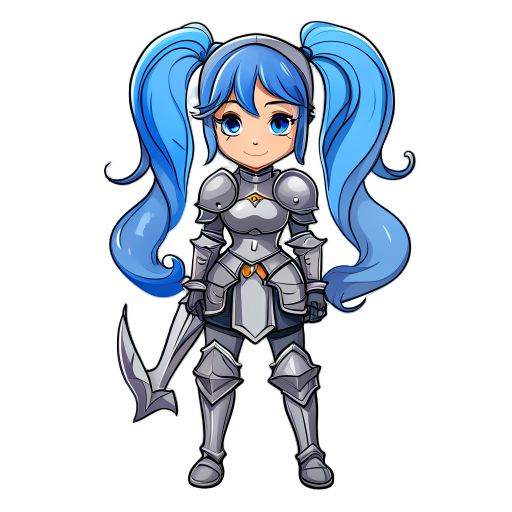 female knight with blue twintail hair