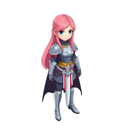 female knight with pink long hair