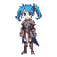 female knight with blue twintail hair