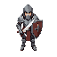 top-down armored mercenary, holding a sword and shield,
