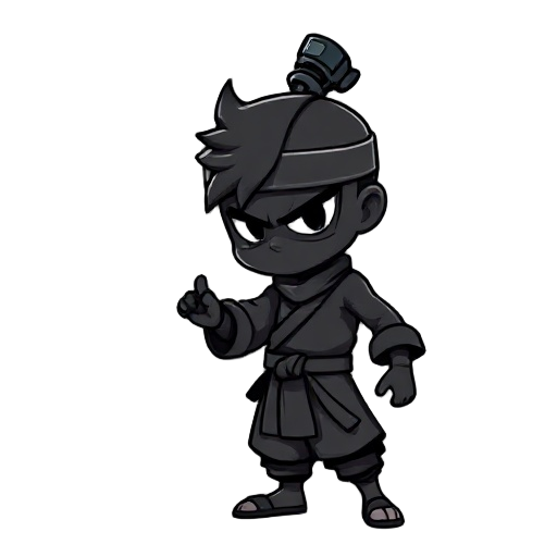  create a black character, with a gas cylinder on his head doing jutsu