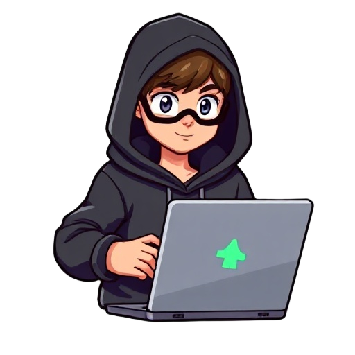 young hacker with black hoody and laptop