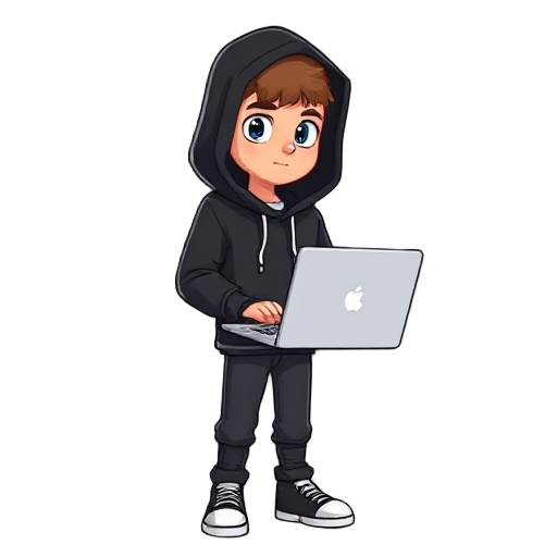 young hacker with black hoody and laptop