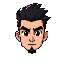 parte	descripción cabello	negro, abundante, peinado hacia arriba, típico de un protagonista serio o cool. piel	tono claro con sombreado simple. el rostro tiene ojos cuadrados negros con fondo claro, s