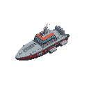 isometric pixel art spaceship freighter that appears run down, with white background