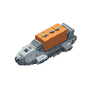 isometric spaceship for hauling large cargo, appears run down, with metallic hull