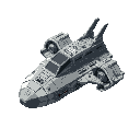 huge spaceship for hauling cargo, boxy in appearance, with wings and gigantic thrusters, with metallic hull