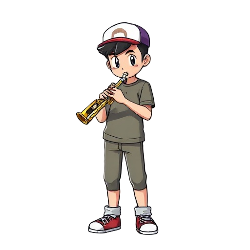 trompetista, no estilo de pokemon gba, adolescente 