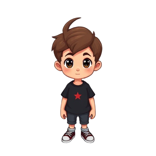 child with brown hair, black shirt, allstar red