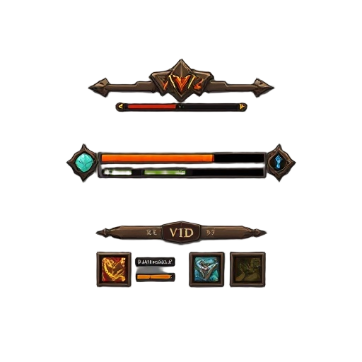 assunto: crie uma interface de usuário (hud) para um jogo de ação rpg (arpg) de fantasia sombria, focada na barra de vida e habilidades na parte inferior da tela. layout e composição: o foco principal