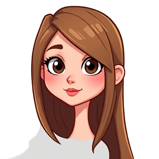 long, pin straight brown/blond ish hair. the character should have a rounded face with a smooth complexion and medium-sized eyes. include well-defined eyebrows and a straight, proportionate nose. the lips should be moderately full. she has a long neck. 