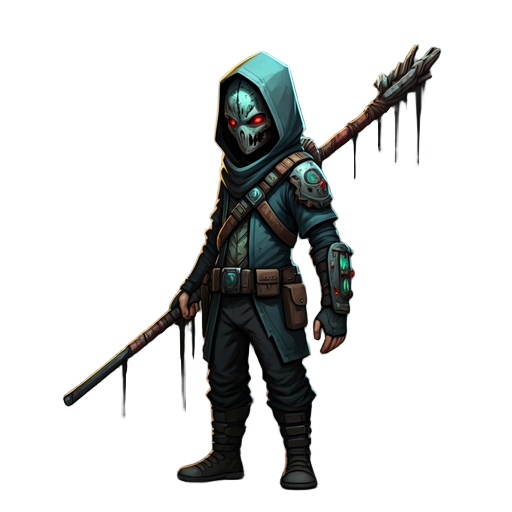 boy holding staff sideview dead cell art style