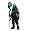 boy holding staff sideview dead cell art style