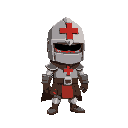 crusader with red cross, cubic helmet and chubby body and legs