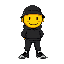an 8-bit pixel art character sheet featuring a minimalist streetwear character with a perfectly round yellow smiley face, a black bucket hat, a black hoodie, simple black pants, and high-top sneakers.