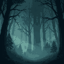 a dark forest with fog 