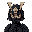 pixelart depiction of a samurai wearing a black motorcycle helmet. the samurai is dressed in traditional armor