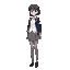 full-body sideview student girl, white shirt, pantyhose, grey skirt, darkblue school uniform jacket