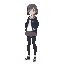 full-body sideview student girl, white shirt, pantyhose, grey skirt, darkblue school uniform jacket