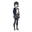 full-body sideview student girl, white shirt, pantyhose, grey skirt, darkblue school uniform jacket