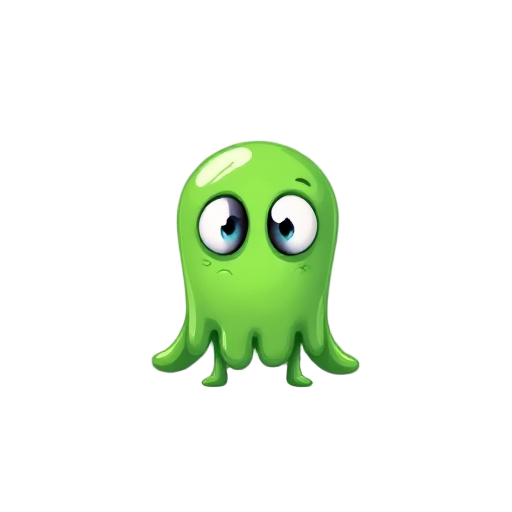 a green slime with 2 eyes 2 legs facing front