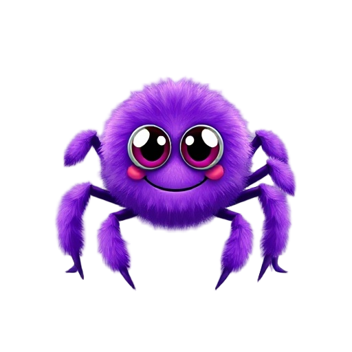 friendly fluffy purple spider with big eyes and stubby legs