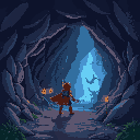 a cave entrance where a hero is looking to enter the mistyical cave which are full of runes. this should be the background of my game
