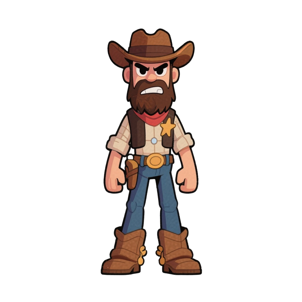 faça um cowboy moreno com barba e com cara de mau