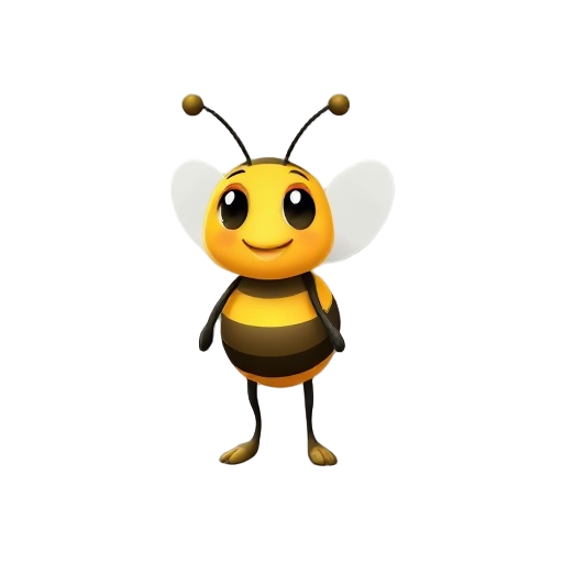  cartoon bee, yellow and black stripes, tiny wings