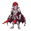 a guy vampire with red hair wearing a white armor handling a red adaga