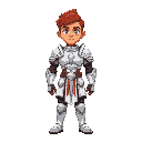 a guy with brown skin and red blonde hair wearing a white armor