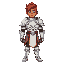 a guy with brown skin and red blonde hair wearing a white armor