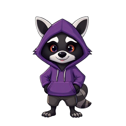 make a raccoon with hoodie purple, humanoid