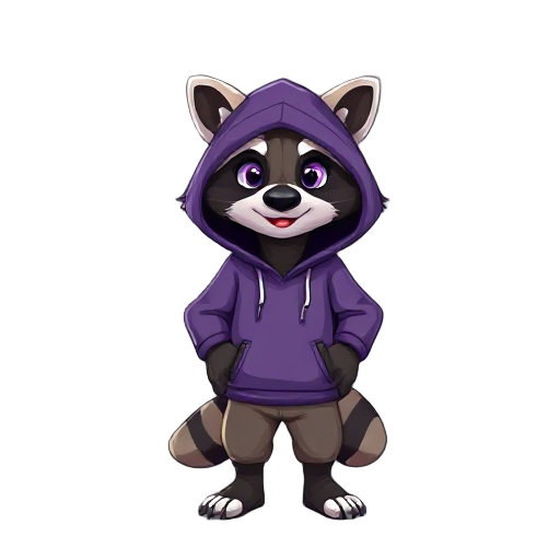 make a raccoon with hoodie purple, humanoid,