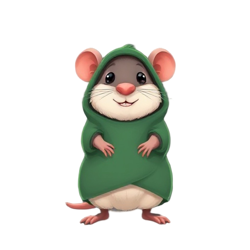 heady rat in pe, fluffy, simple, covered by a green cover with only the feet and head outside