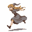 a female elf in a flowing gray gown, side profile, sprinting