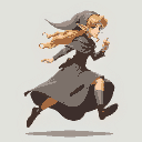 a female elf in a flowing gray gown, side profile, sprinting