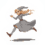 a female elf in a flowing gray gown, side profile, sprinting