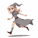 a female elf in a flowing gray gown, side profile, sprinting